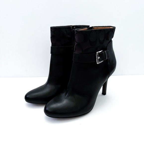 Coach Messina Black Leather Kitten Heeled Ankle Boots - Picture 3 of 10